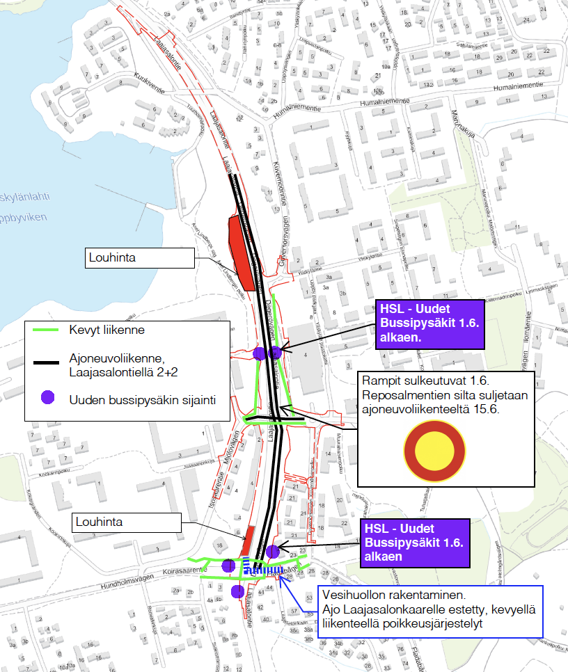 Liikenne Laajasalontiellä 1.6.2021 Liikennemuutoksia Laajasalontiellä